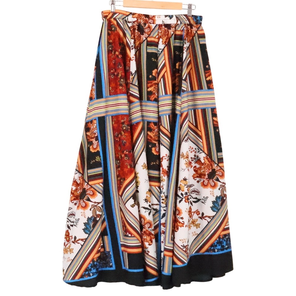 Truly 4 You Patchwork Floral Maxi Skirt Womens Size M Boho Elastic Waist